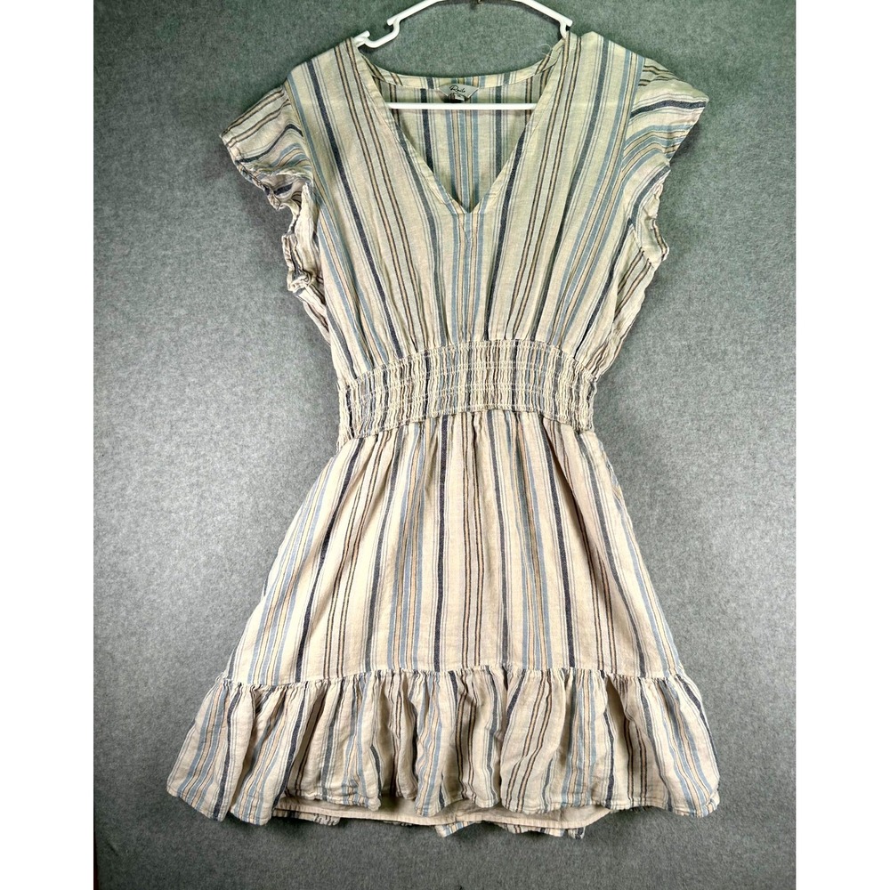 Rails Dress Womens Medium Multi Tara Montauk Stripe Smocked Waist Ruffle Summer